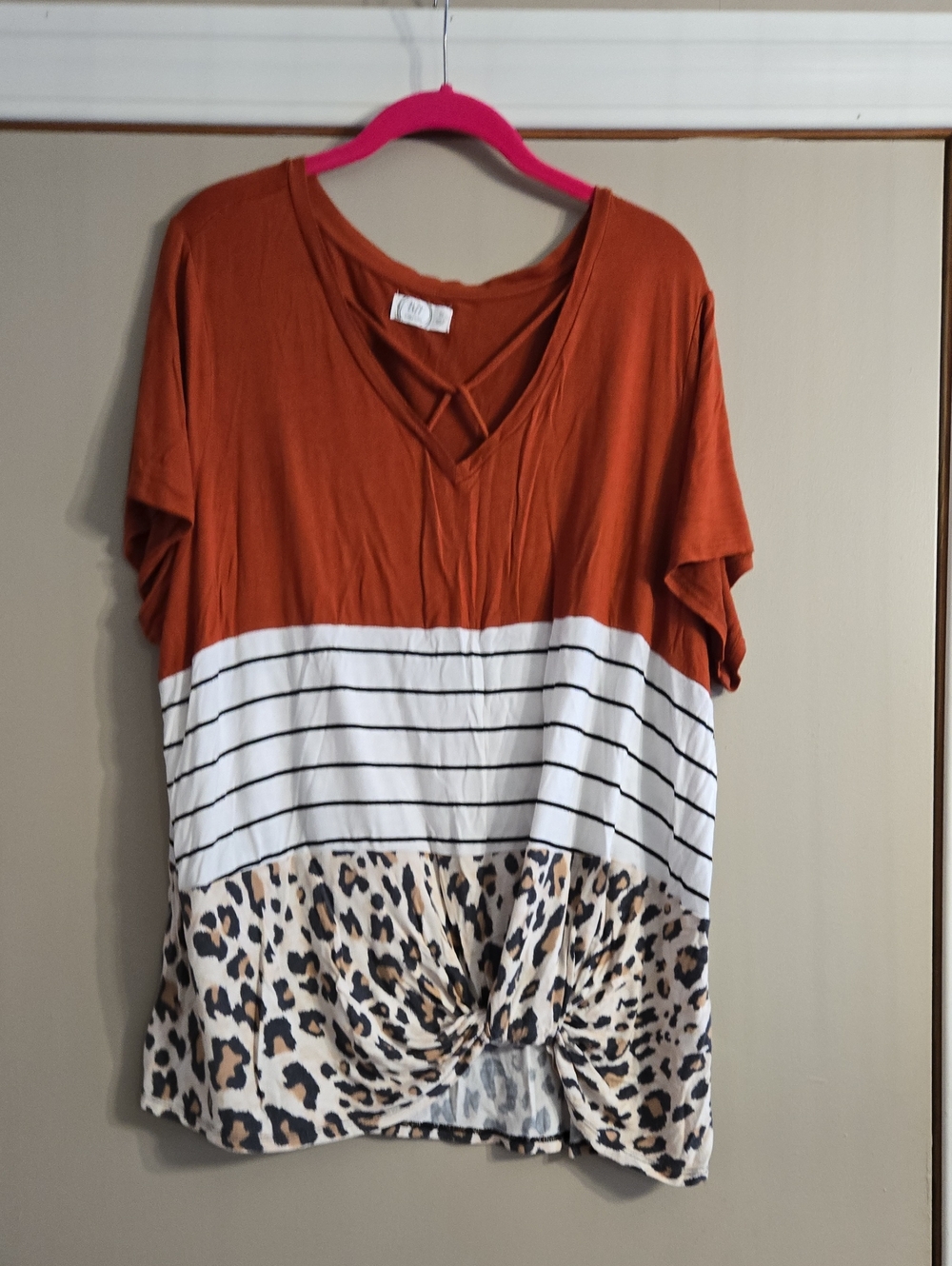 Maurices Rust Striped & Leopard-Knot Short Sleeve Tee